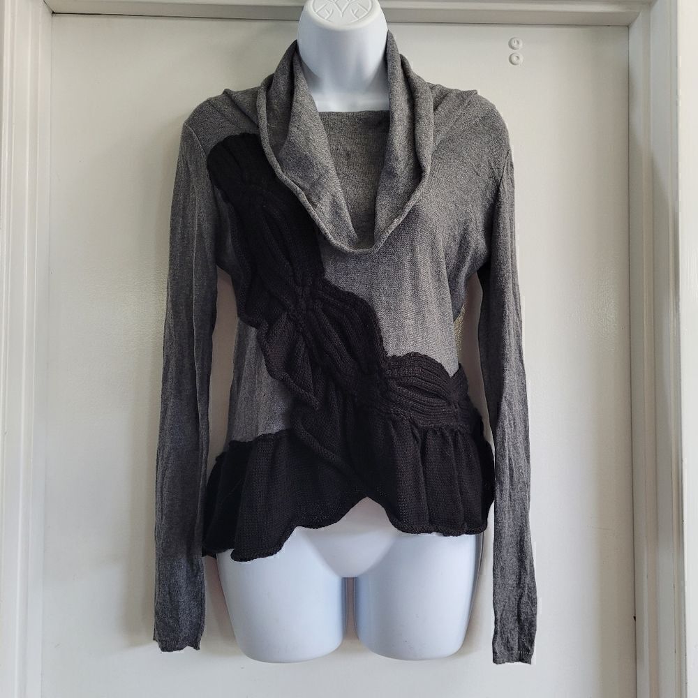 Anthropologie Moth cowl neck ruffle cotton/cashmere sweater